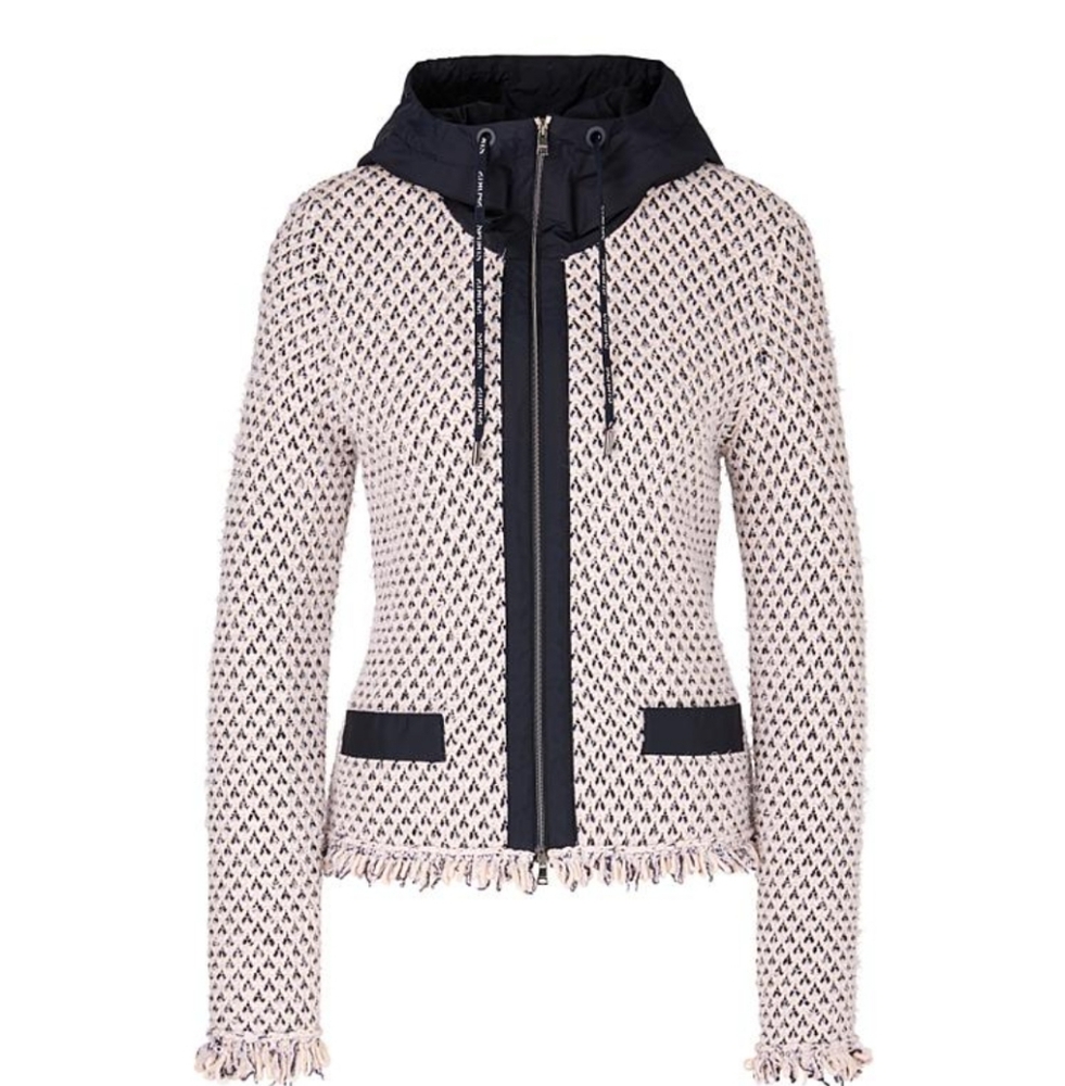 Marc Cain Cream and Black Tweed Hooded Jacket